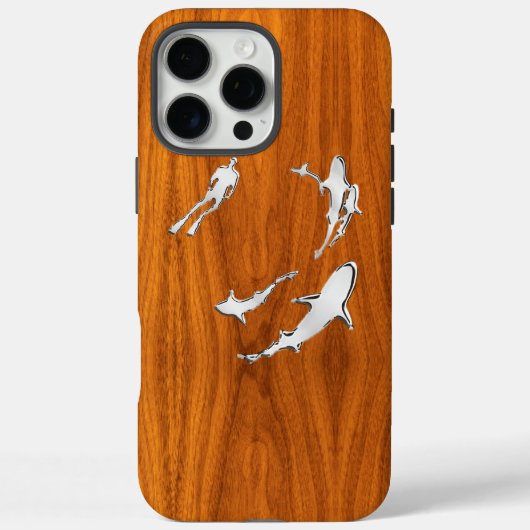 Coques Case-Mate iPhone Requins Chrome Nautilus sur Impression Bois de Tec (Verso)