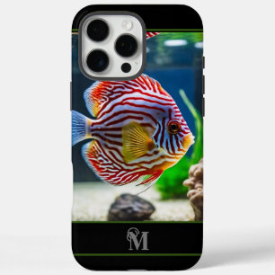 Coques iPhone 16 Pro Max Réservoir de poisson moderne, Monogramme initial