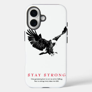 Coques iPhone 16 Restez fort Black White Bald Eagle Motivationnel