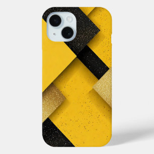 Coque Pour iPhone 15 Résumé Géométrique Jaune et Noir Brillants