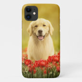 Coques Case-Mate iPhone Retraité d'or dans les fleurs rouges (Dos)