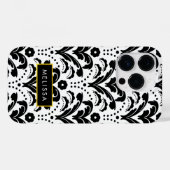Coques Case-Mate iPhone Rétro 1930 Art Déco Damas Floral avec nom (Verso (horizontal))