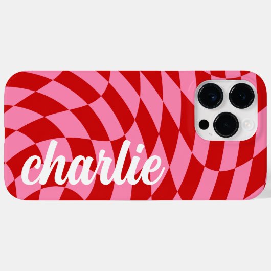 Coques Case-Mate iPhone Rétro à damier tourbillon rose rouge (Verso (horizontal))