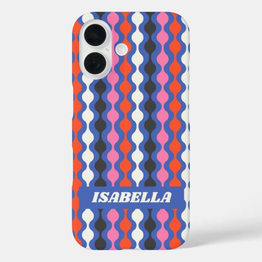 Coques Case-Mate iPhone Retro Abstrait Stripes bleu rose Nom personnalisé (Verso)