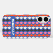 Coques Case-Mate iPhone Retro Abstrait Stripes bleu rose Nom personnalisé (Verso (horizontal))