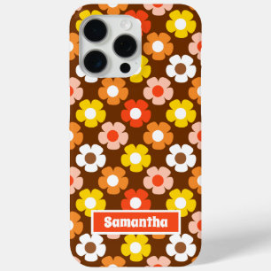 Coque iPhone 15 Pro Max Retro Automne Fleurs Motif Brown
