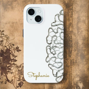 Coque Pour iPhone 15 Rétro blanc minimaliste or monogramme crochet cool