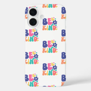 Coques iPhone 16 Rétro Boho Sois Gentil  – Fleur Arc-en-Ciel Cœur G