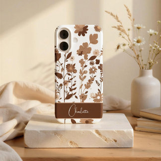 Coques iPhone 16 Rétro Boho Terroir Floral Nom Personnalisé