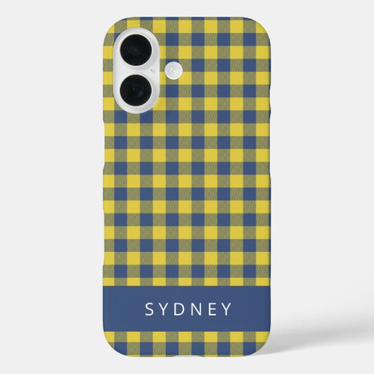 Coques Case-Mate iPhone Retro Buffalo Plaid Jaune Bleu Personnalisé Nom (Verso)