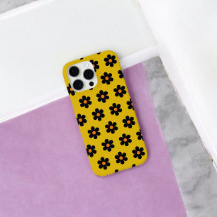 Coques iPhone 16 Pro Max Retro Chic noir & moutarde motif floral