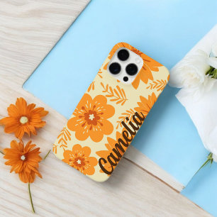 Coques iPhone 16 Pro Max Retro Chic Orange Motif Floral Ressort Whimsical