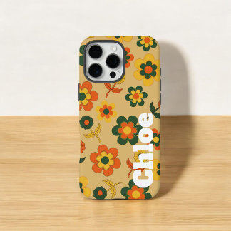 Coques iPhone 16 Pro Max Retro Chic Orange Motif Floral Ressort Whimsical