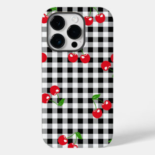 Coque Pour iPhone 14 Pro Retro Chic rouge cerise et noir blanc En vichy tat