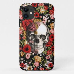 Coques Pour iPhone Rétro floral avec le motif de crâne
