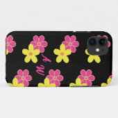Coques Case-Mate iPhone Retro Floral rose jaune et noir Personnalisé (Dos (Horizontal))