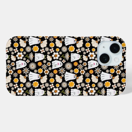 Coques Case-Mate iPhone Retro Ghost Flowers Halloween Seamless Pattern (Verso (horizontal))