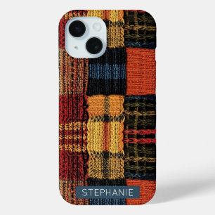 Coque Pour iPhone 15 Retro Knit Patchwork - Cosy Boho d'automne Vintage