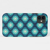 Coques Case-Mate iPhone Retro les années 70 motif floral ondulé - bleu (Dos (Horizontal))