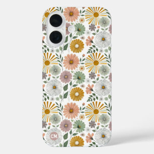 Coques iPhone 16 Retro les années 70 Pastel Aquarelle Floral Person