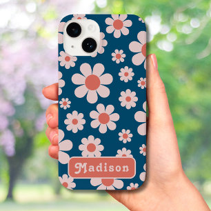 Coque Pour iPhone 14 Retro les années 70 Super Daisy Motif ajouter Nom