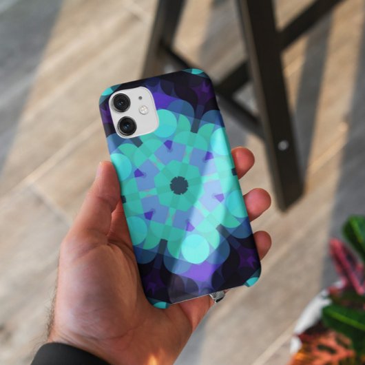 Coques Case-Mate iPhone Retro Mandala Flower bleu violet et vert