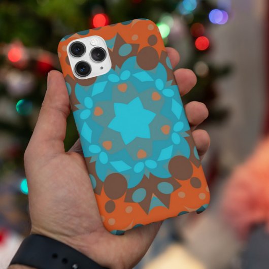 Coques Case-Mate iPhone Retro Mandala Flower Blue et Orange