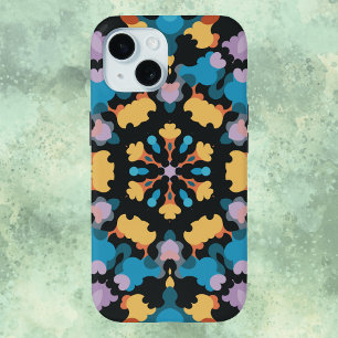 Coque Pour iPhone 15 Rétro Mandala jaune bleu et orange