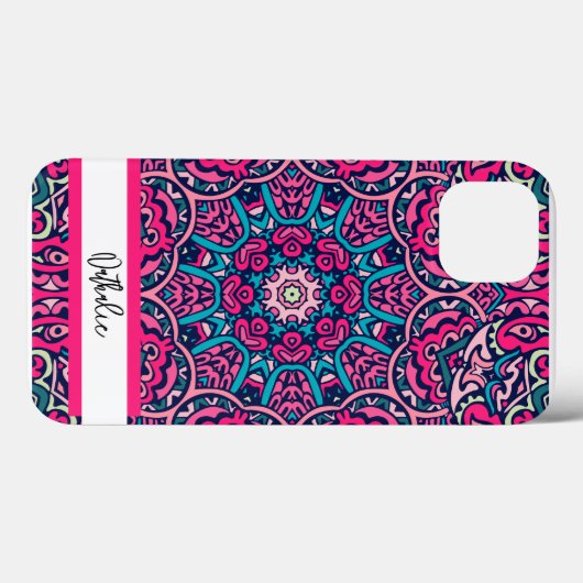 Coques Case-Mate iPhone Retro Mandala Motif avec nom Luxe (Verso (horizontal))