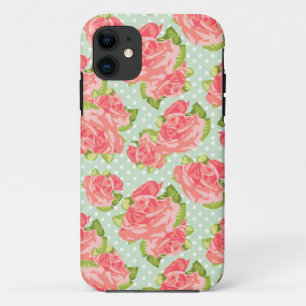 Coque iPhone 11 Rétro menthe vintage élégante de rose d'impress