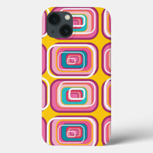 iPhone 13 Coque Retro Mod Funky Pink Squares Pattern Phone Case