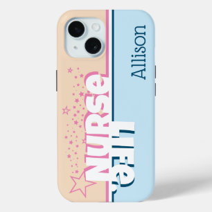 Coque Pour iPhone 15 Rétro Moderne Rose et Bleu Infirmière Vie Personna