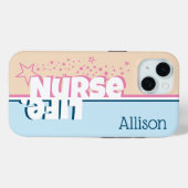 Coques Case-Mate iPhone Retro Moderne rose et bleu vie infirmière personna (Verso (horizontal))