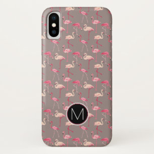 Coques Pour iPhone Rétro monogramme des Flamants roses