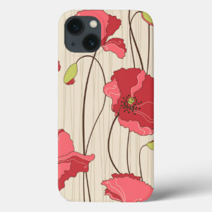 iPhone 13 Coque Rétro motif de pavots