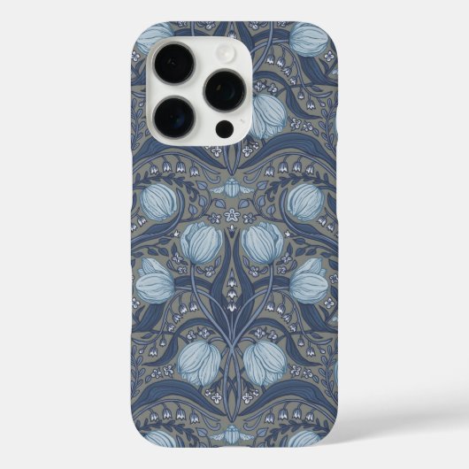 Coques Case-Mate iPhone Retro Nouveau Tulips in blue and pewter (Verso)