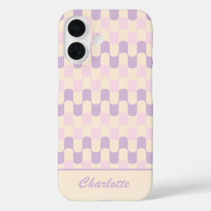Coques iPhone 16 Retro Pastel rose et violet Motif personnalisé