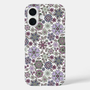Coques iPhone 16 Retro Pastel rose violet Floral Motif sans couture