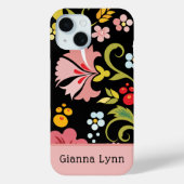 Coques Case-Mate iPhone Retro Pink Black Floral Monogrammed (Verso)