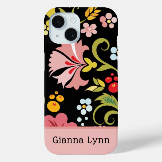 Coques Case-Mate iPhone Retro Pink Black Floral Monogrammed (Verso)