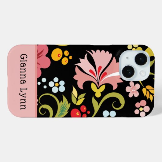 Coques Case-Mate iPhone Retro Pink Black Floral Monogrammed (Verso (horizontal))