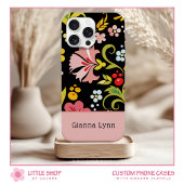 Coques Case-Mate iPhone Retro Pink Black Floral Monogrammed