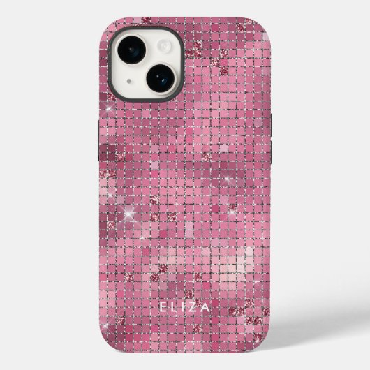 Coques Case-Mate iPhone Rétro Pink Disco Mirror | Monogramme (Verso)