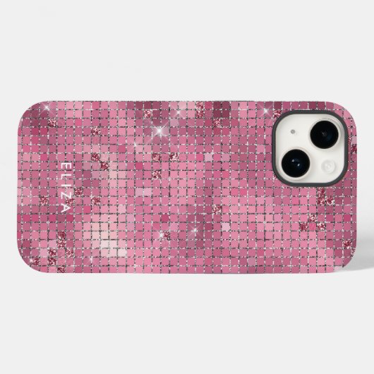 Coques Case-Mate iPhone Rétro Pink Disco Mirror | Monogramme (Verso (horizontal))