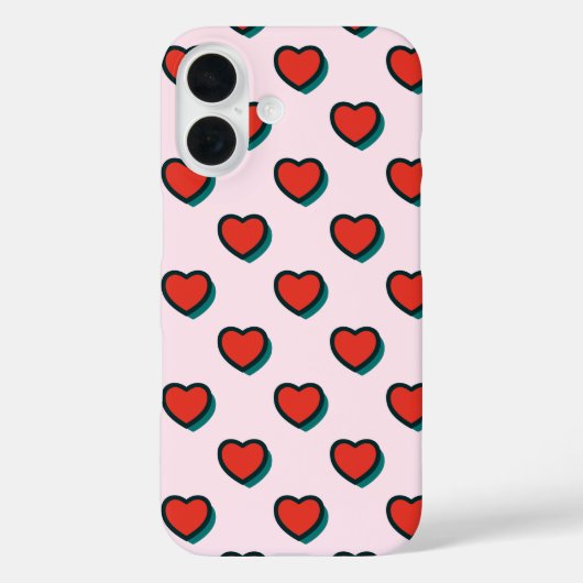 Coques Case-Mate iPhone Retro Pop Art Rouge Bleu Coeurs Beige Motif (Verso)