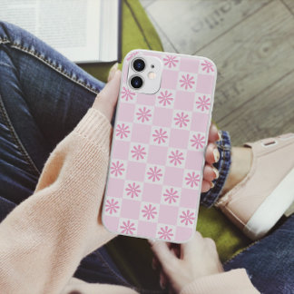 Coque Pour iPhone 14 Retro rose À damiers motif floral