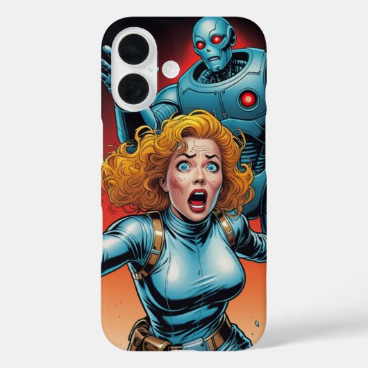 Coques Case-Mate iPhone Rétro Scifi Woman running from Robot (Verso)