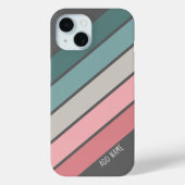 Coques Case-Mate iPhone Retro Sporty rayures rose turquoise nom manuscrit (Verso)