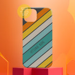 Coque Pour Pour iPhone 14 Pro Max Retro Sporty rayures turquoise or manuscrit nom<br><div class="desc">Un arc-en-ciel rétro aux couleurs les années 70 inspirées et un motif minimal. Les couleurs turquoise,  orange et or peuvent être changées. Les grandes bandes qui tournent en diagonale en font un look audacieux mais minimal pour votre couverture.</div>