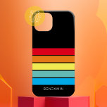 Coque Pour iPhone 14 Retro Stripe Motif Rainbow vintage vibe<br><div class="desc">Ajoutez votre nom à ce design masculin avec des rayures audacieuses. Un design rétro avec une police d'inspiration les années 70 et un motif minimal. Toutes les couleurs peuvent être modifiées. Créez le vôtre et changez les couleurs en votre combinaison préférée.</div>